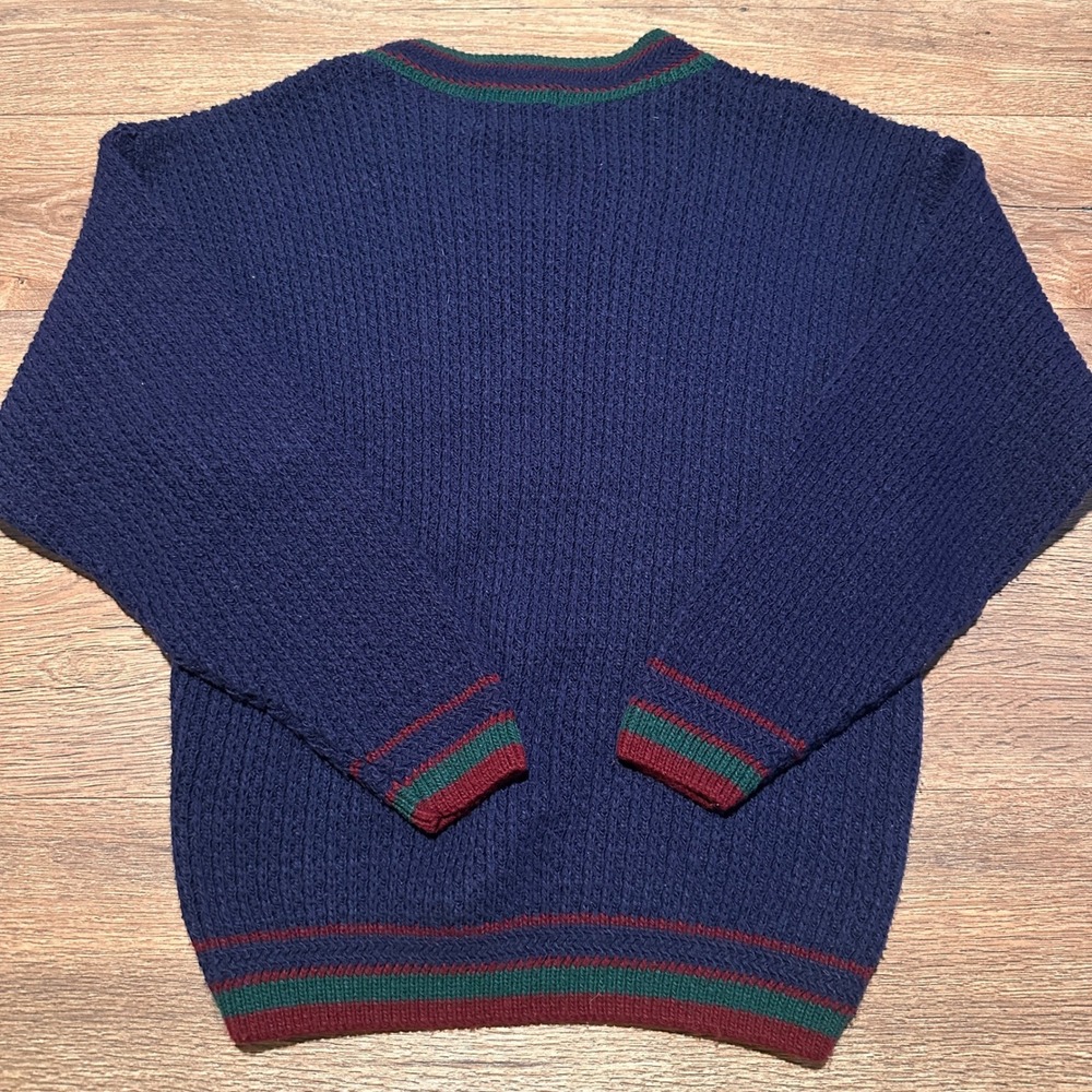 Vintage Magnetic Force Navy Blue Striped V-Neck Knit Sweater Mens Size 20/L - Picture 3 of 6